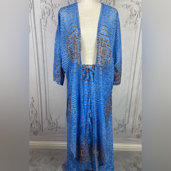 Luxury Two Piece Crocodile Pants Set Chiffon Kimono Kaftan Swimsuit Coverup. - Picture 6 of 14